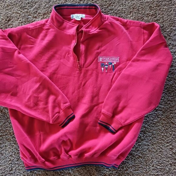 Royal Caribbean International Quarter Zip Jacket Red L/XL Polyester Cotton Blend - Picture 1 of 5